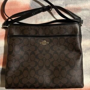 Coach Dark Brown Signature Crossbody Bag with Gold Logo